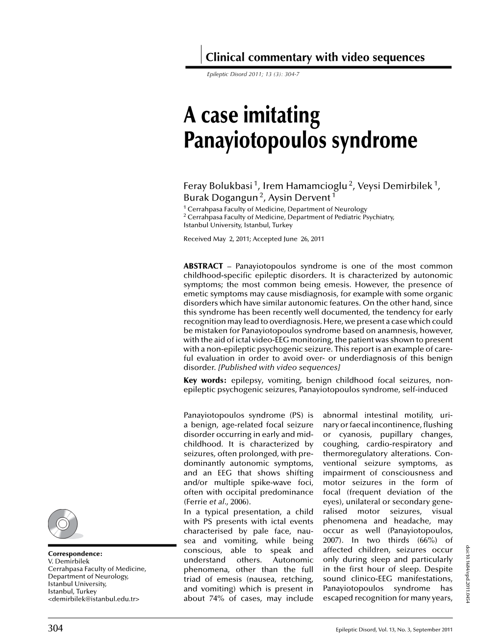 A Case Imitating Panayiotopoulos Syndrome