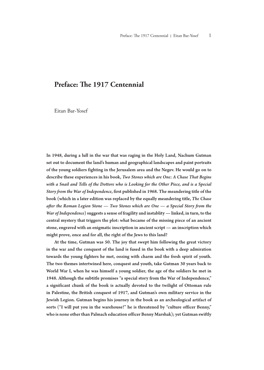 Preface: the 1917 Centennial | Eitan Bar-Yosef 1