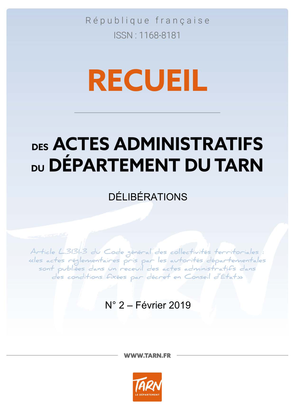 DÉLIBÉRATIONS N° 2 – Février 2019