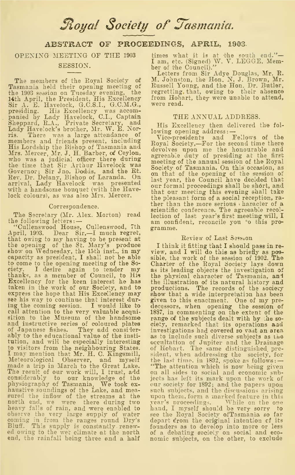 Abstract of Proceedings for the Month of April, 1903