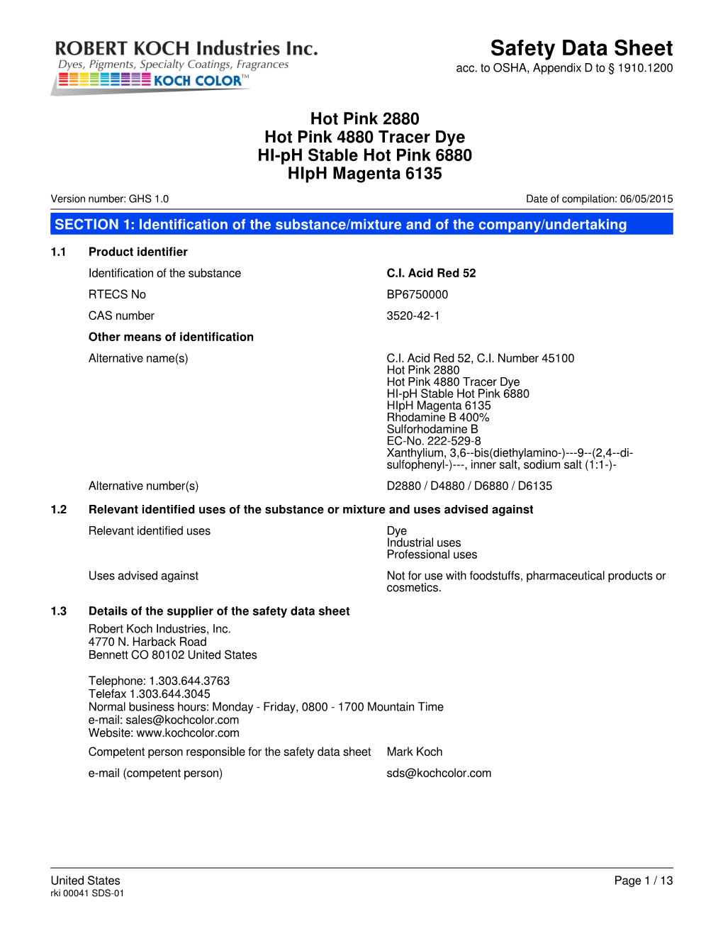 Safety Data Sheet: C.I. Acid Red 52