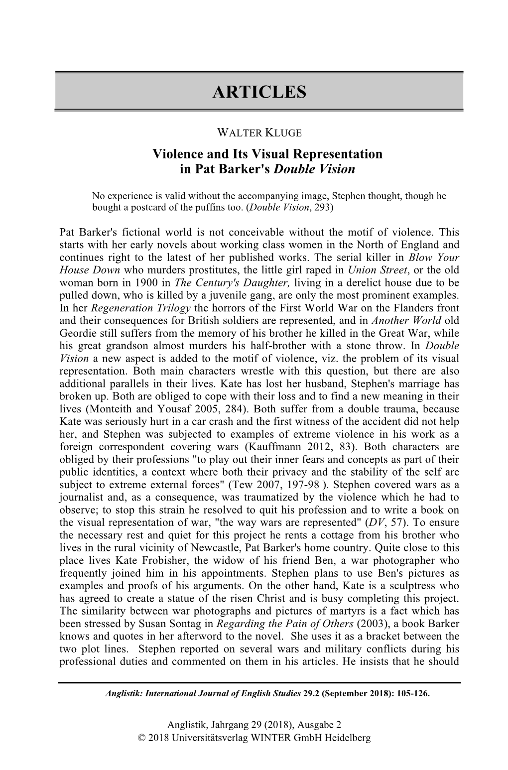 Violence and Its Visual Representation in Pat Barker's Double Vision