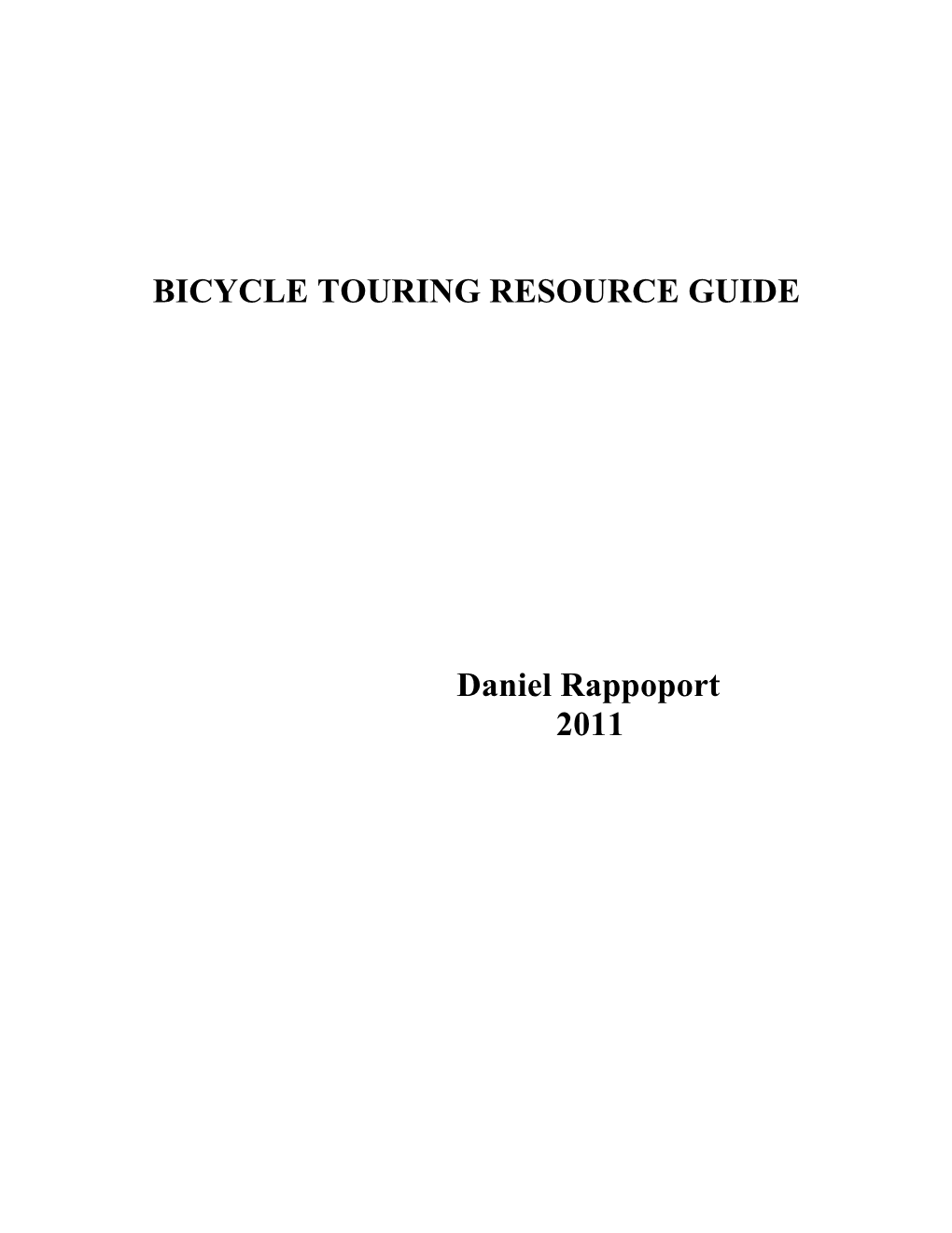 Bicycle Touring Resource Guide