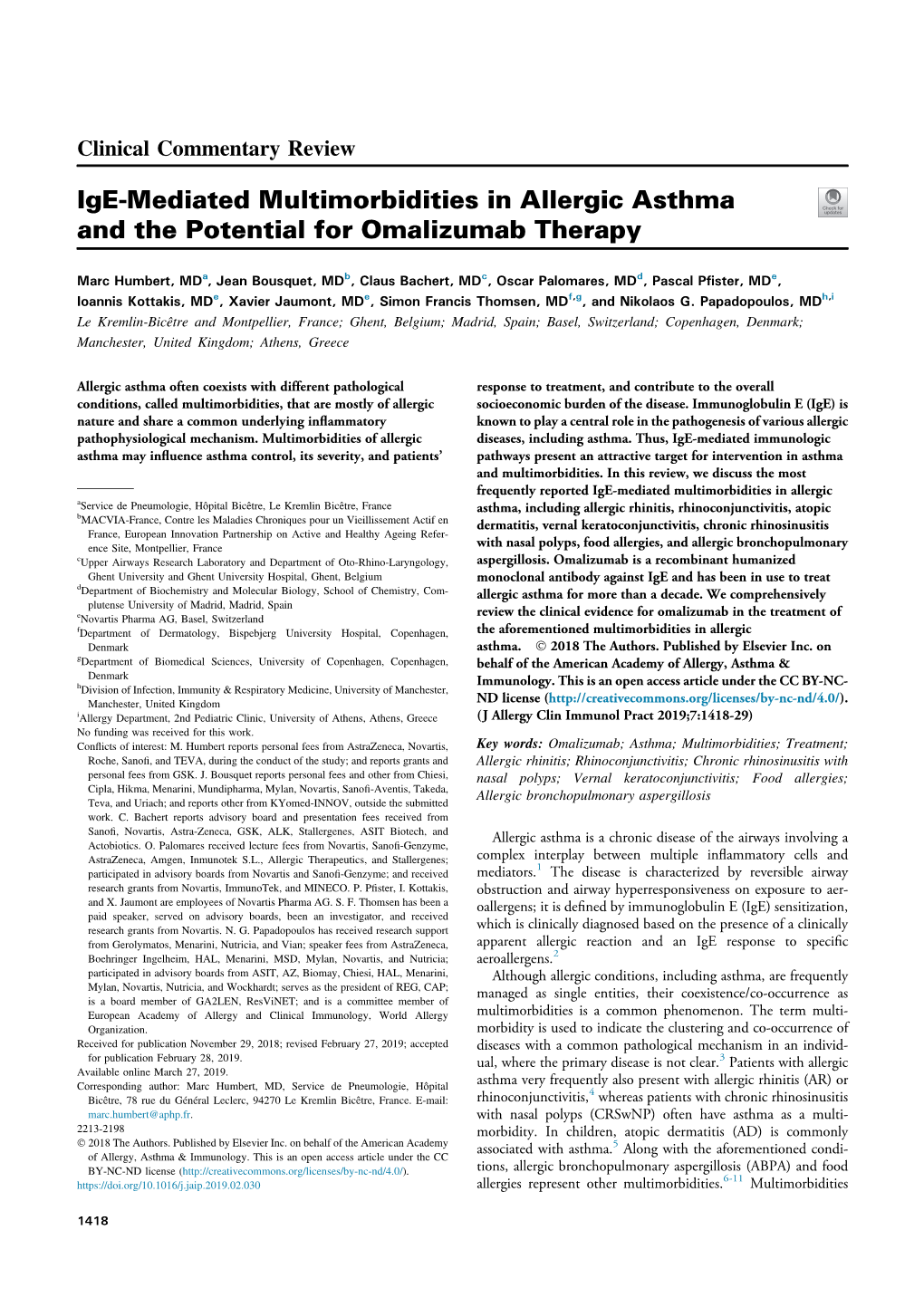 Ige-Mediated Multimorbidities in Allergic Asthma and the Potential for Omalizumab Therapy