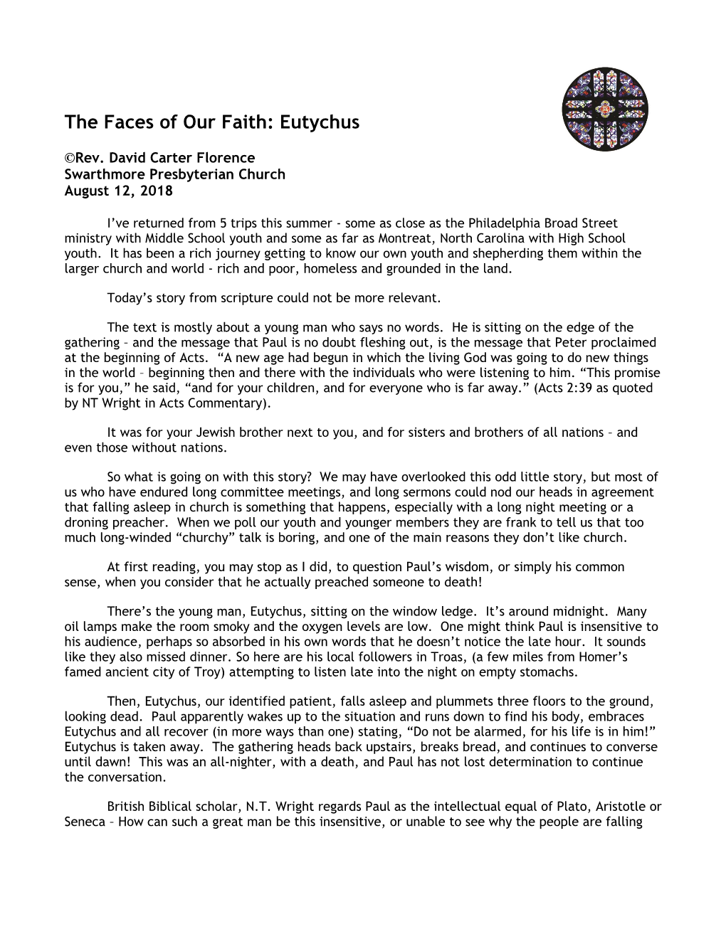 The Faces of Our Faith: Eutychus