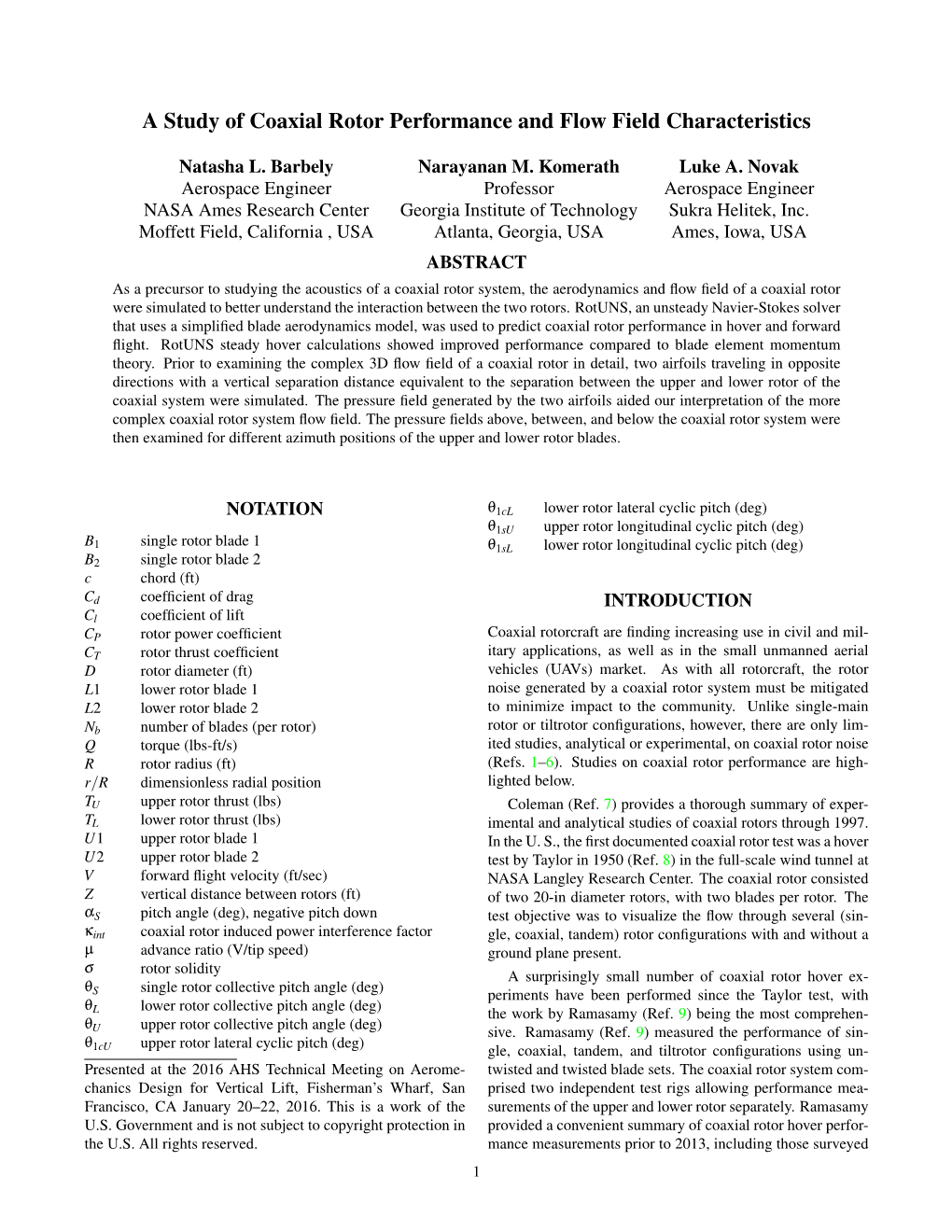 A Study of Coaxial Rotor Performance and Flow Field Characteristics