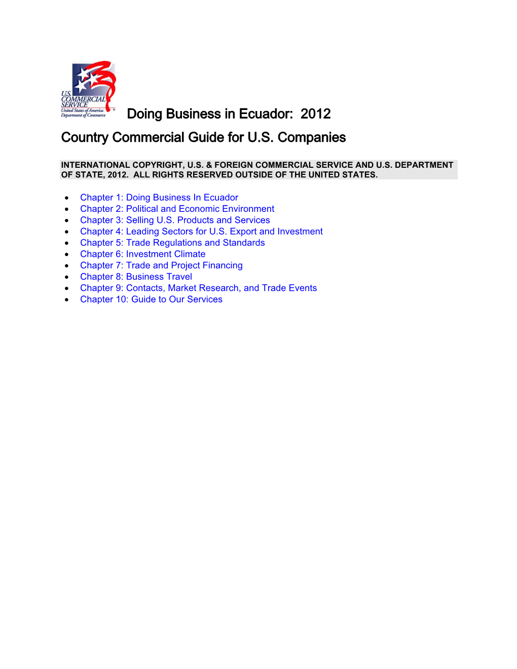 Ecuador: 2012 Country Commercial Guide for U.S