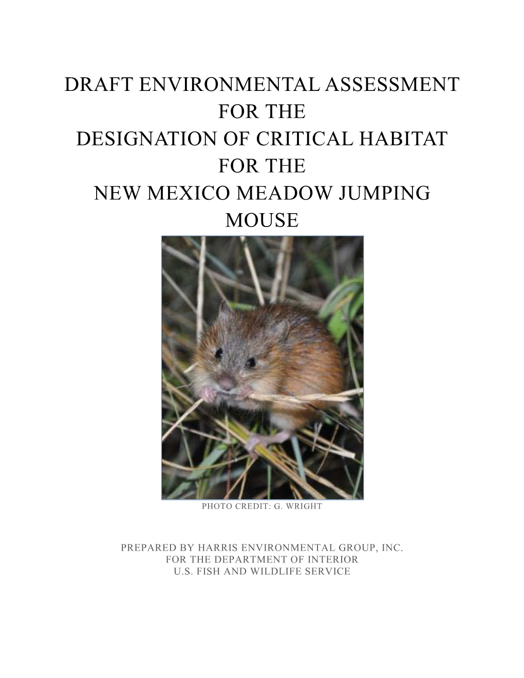 Draft Environmental Assessment for the Designation of Critical Habitat for the New Mexico Meadow Jumping Mouse