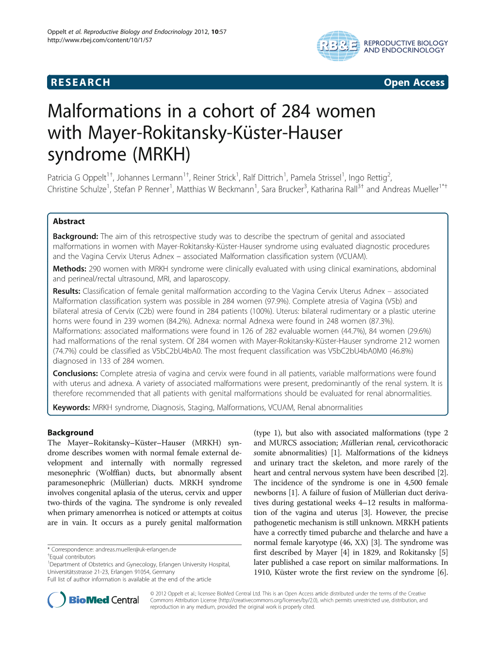 Malformations in a Cohort of 284 Women with Mayer