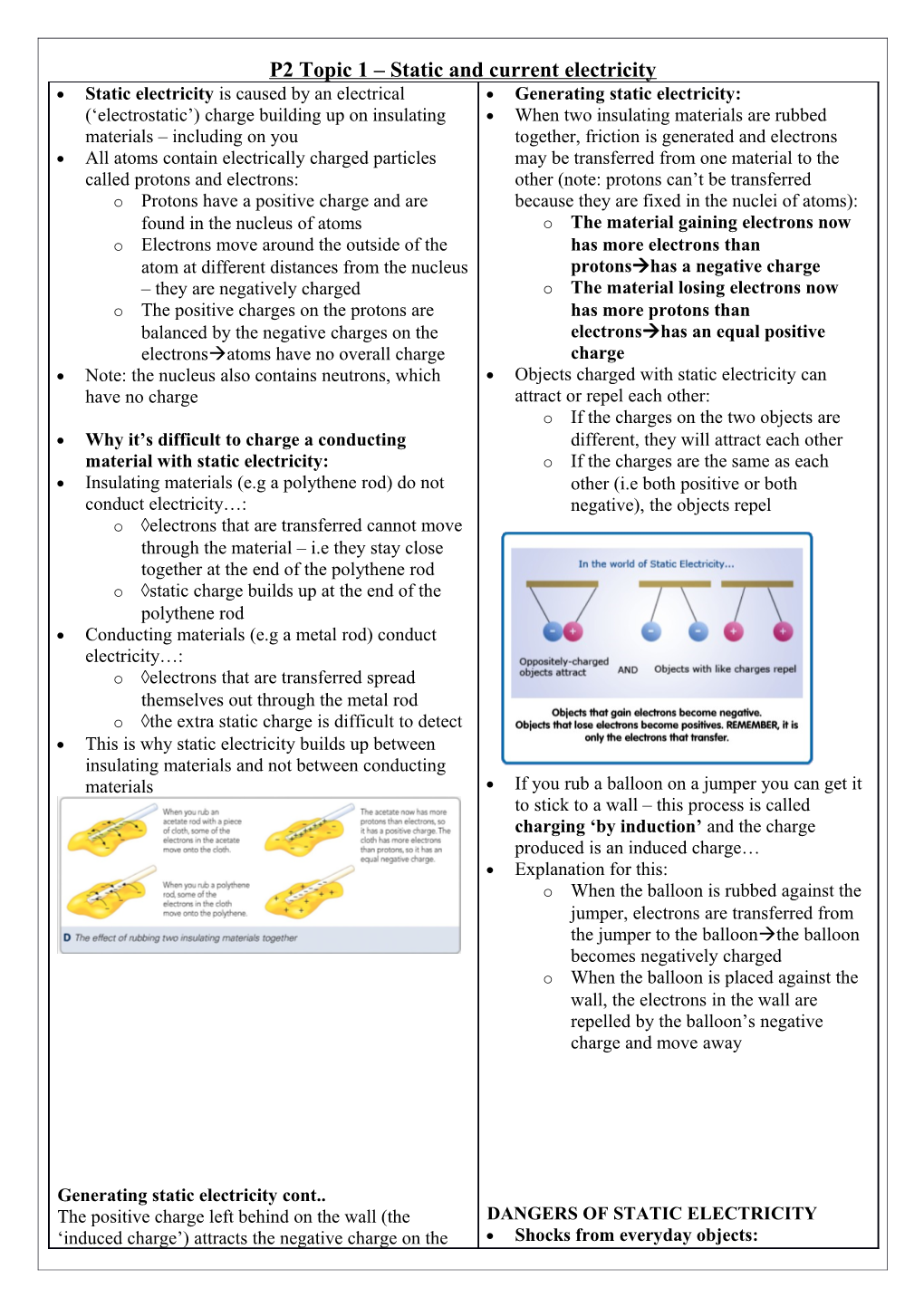 P2 Topic 1 Static and Current Electricity