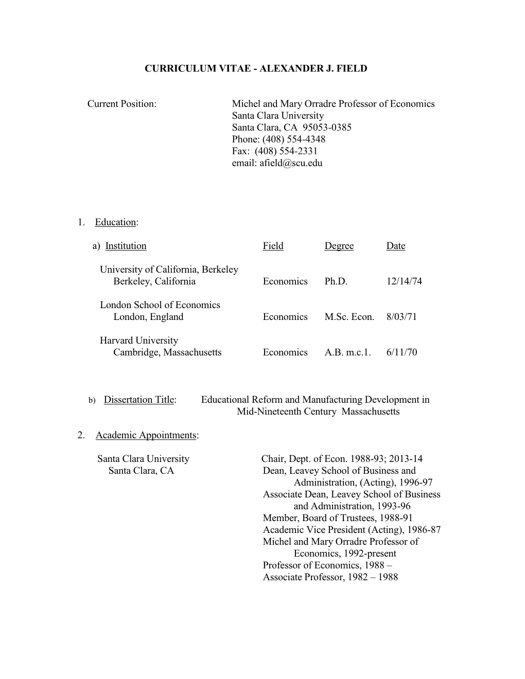 Curriculum Vitae - Alexander J