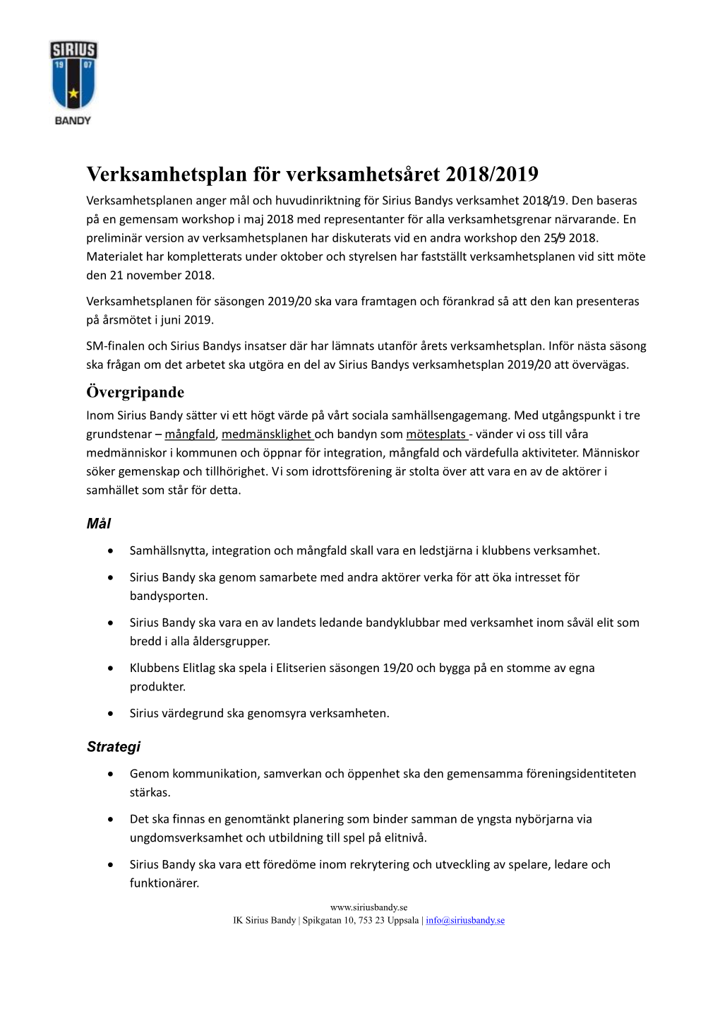 Verksamhetsplan 2018-19