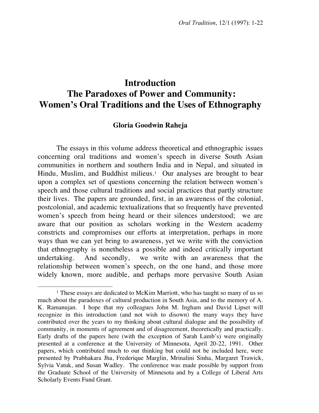 Women's Oral Traditions and the Uses of Ethnography