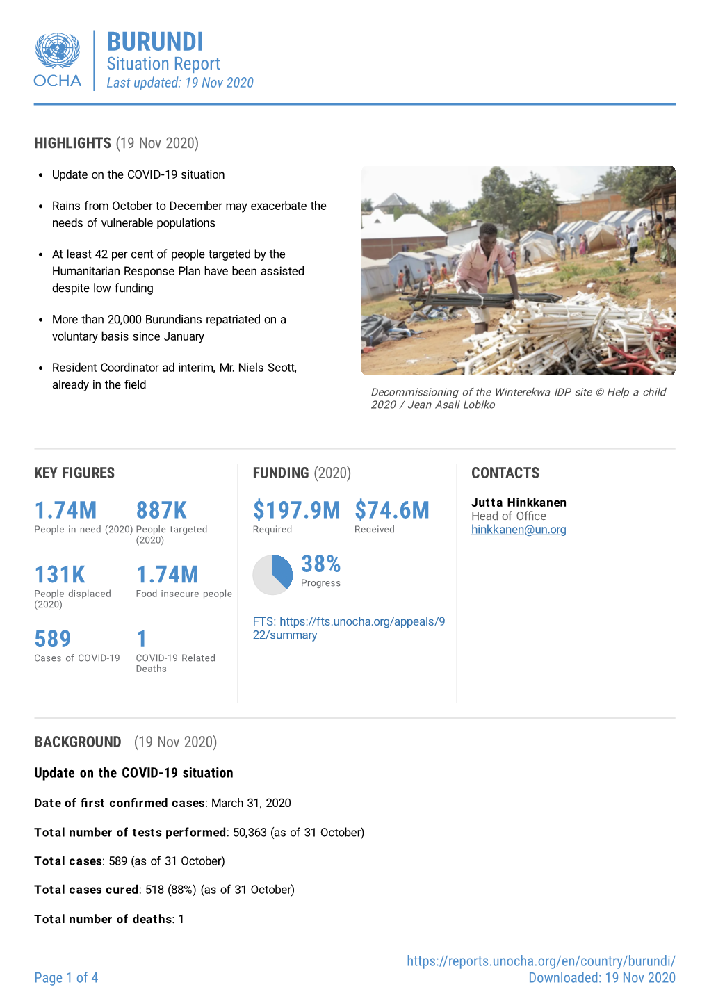 BURUNDI Situation Report Last Updated: 19 Nov 2020