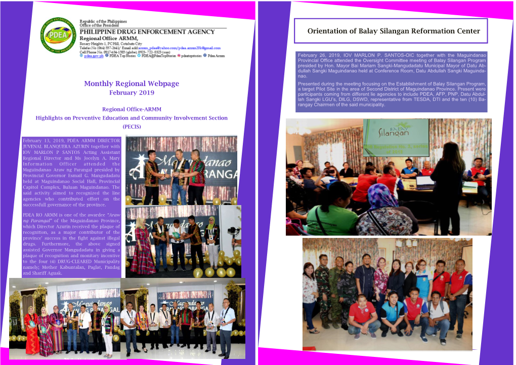 Monthly Regional Webpage Orientation of Balay Silangan