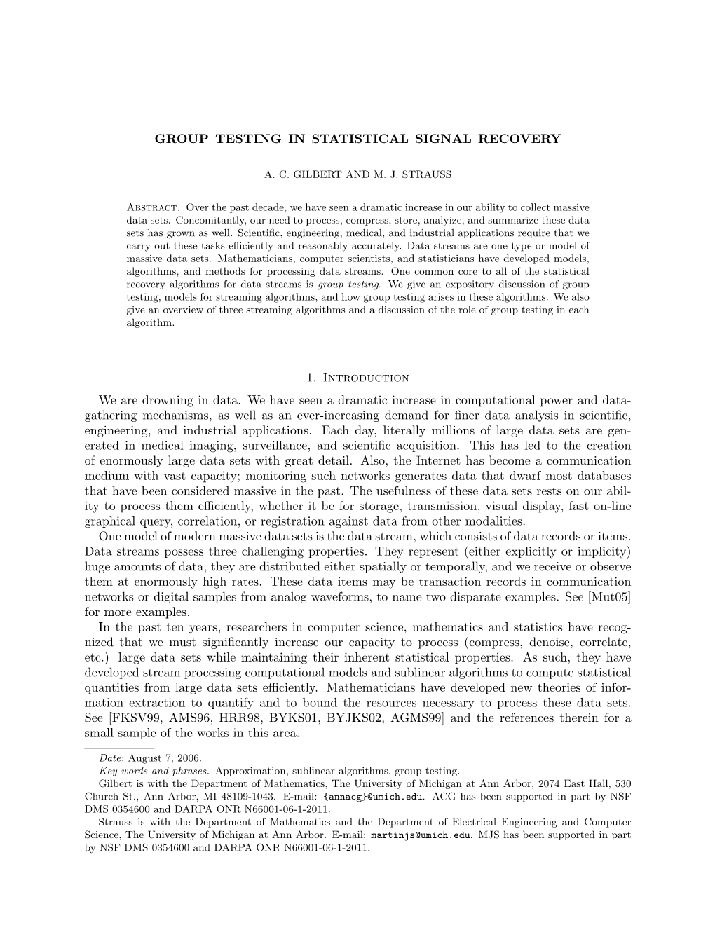 Group Testing in Statistical Signal Recovery