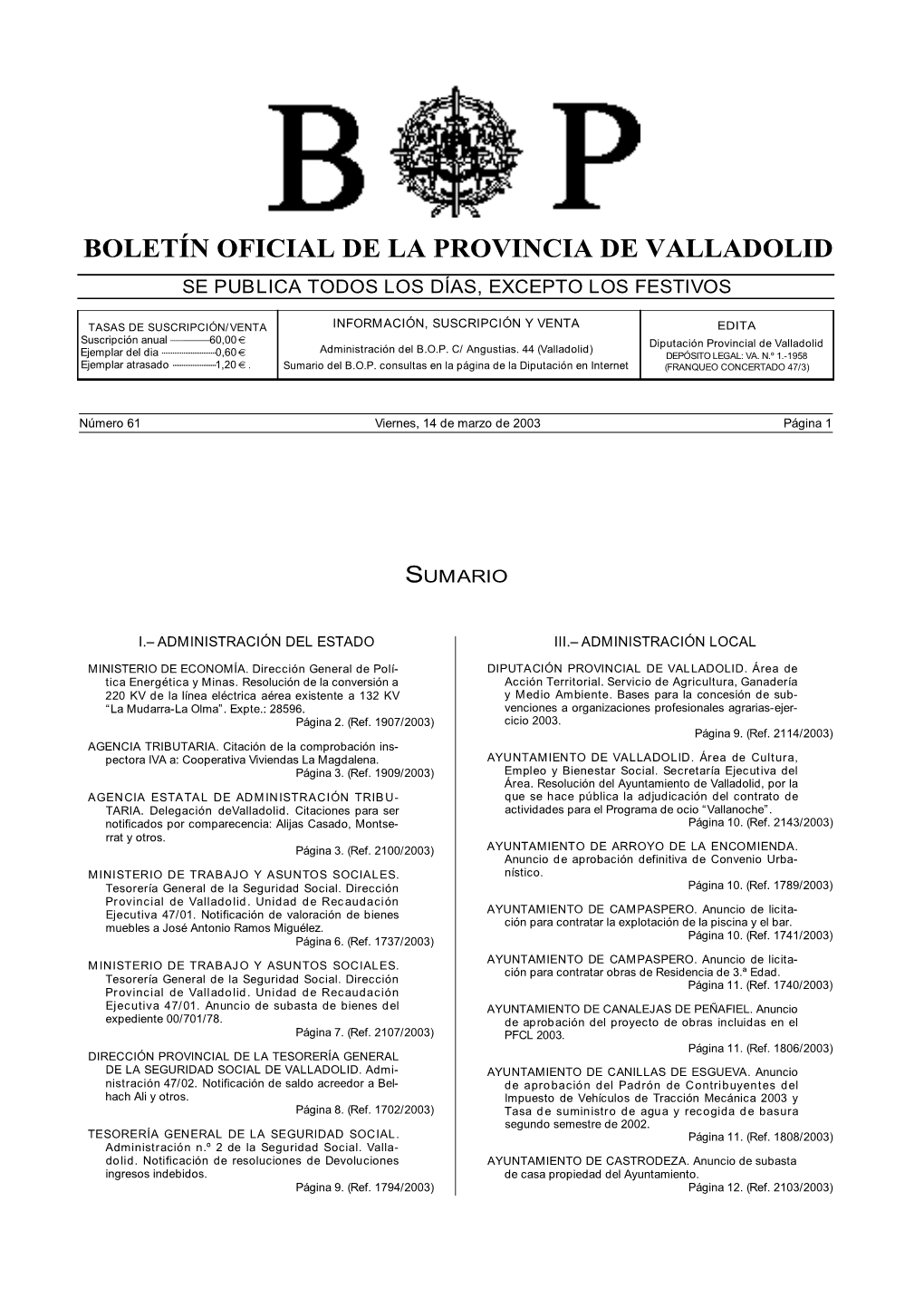 Boletín Oficial De La Provincia De Valladolid