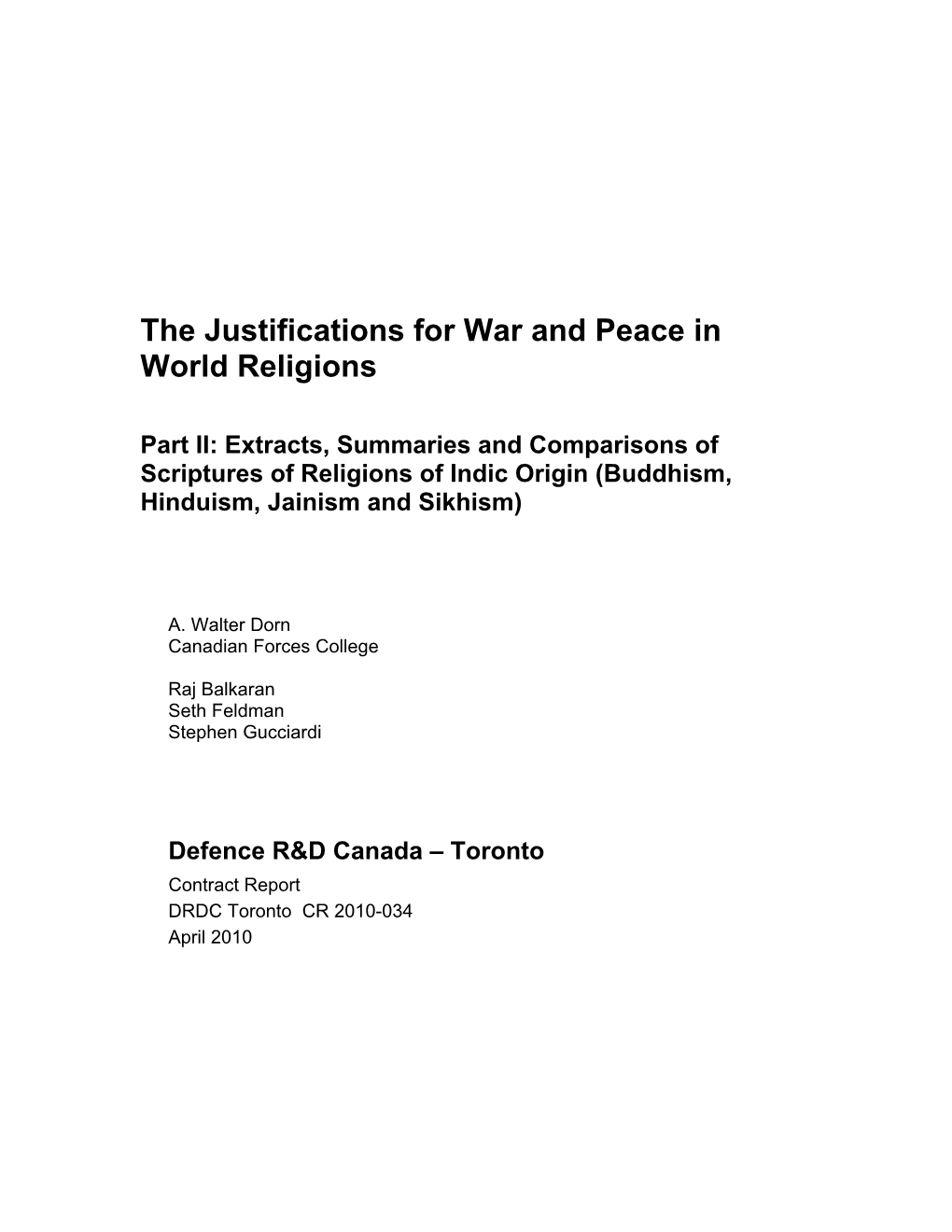 The Justifications for War and Peace in World Religions