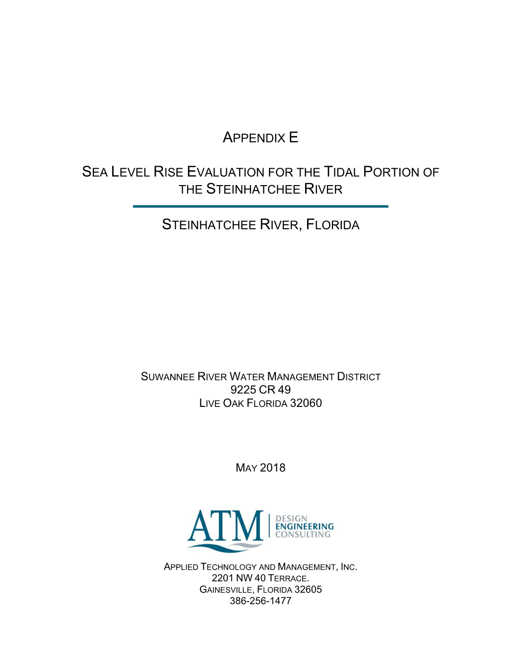 Sea Level Rise Evaluation for the Tidal Portion of the Steinhatchee River