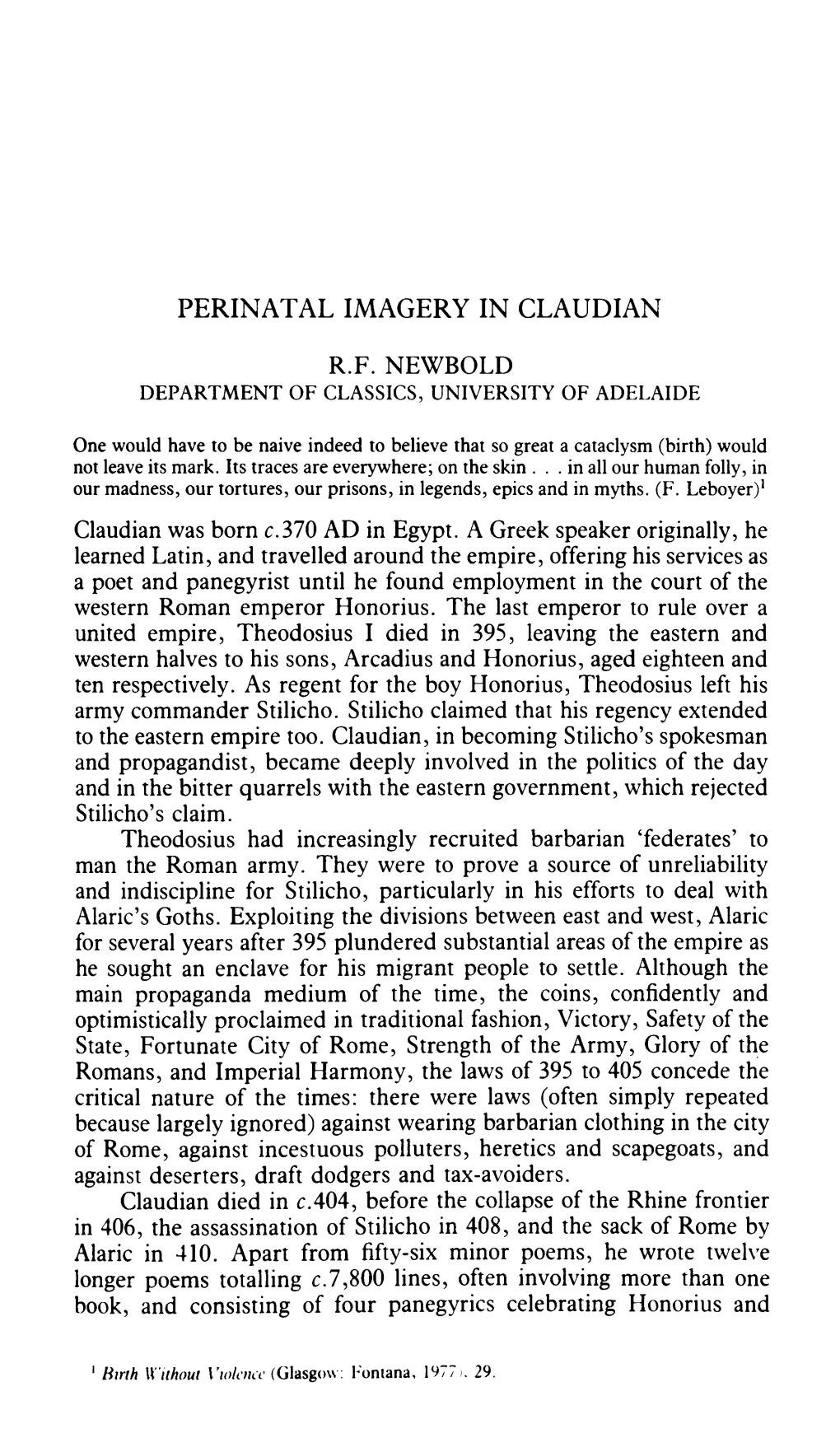 Perinatal Imagery in Claudian