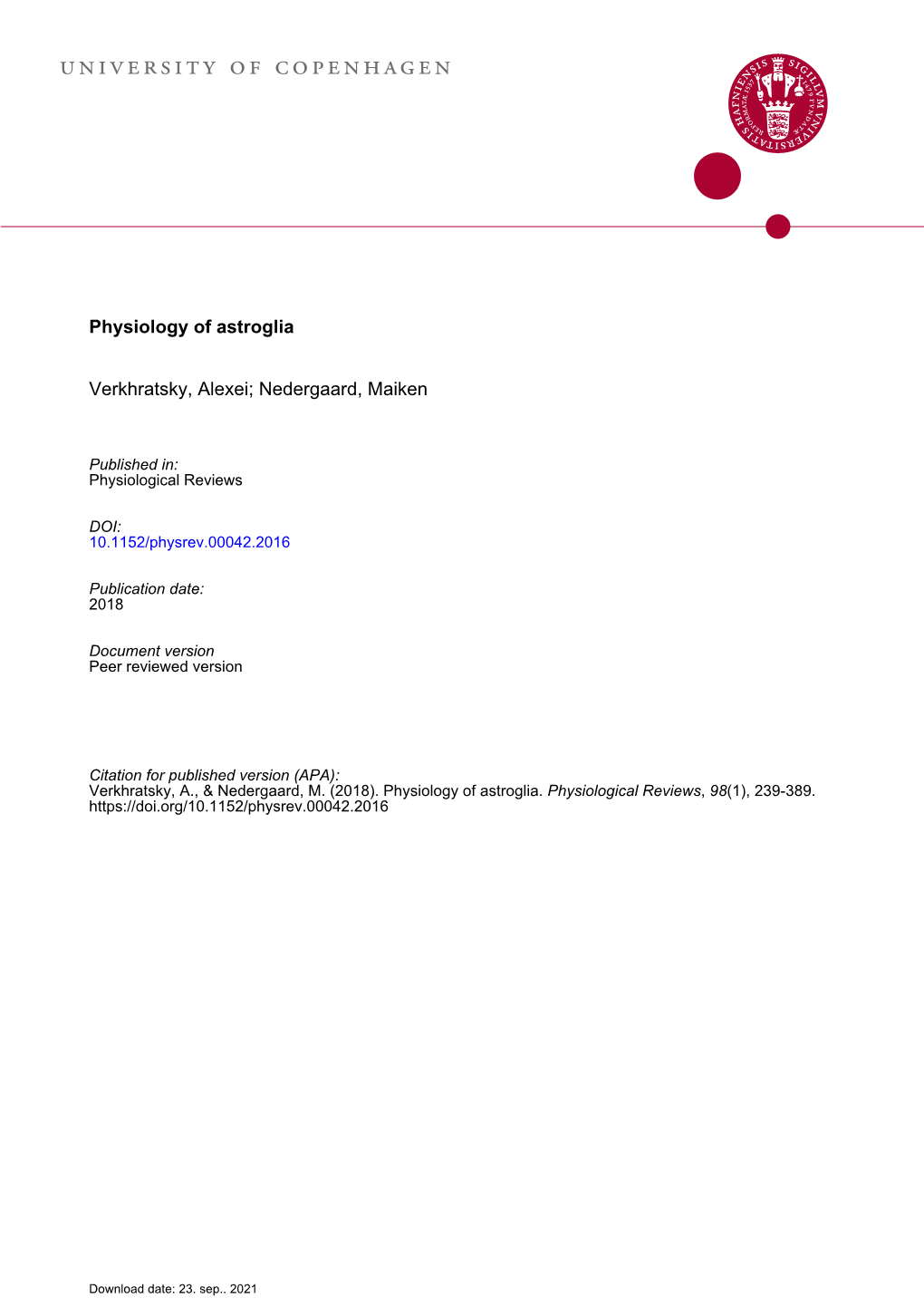 Physiology of Astroglia