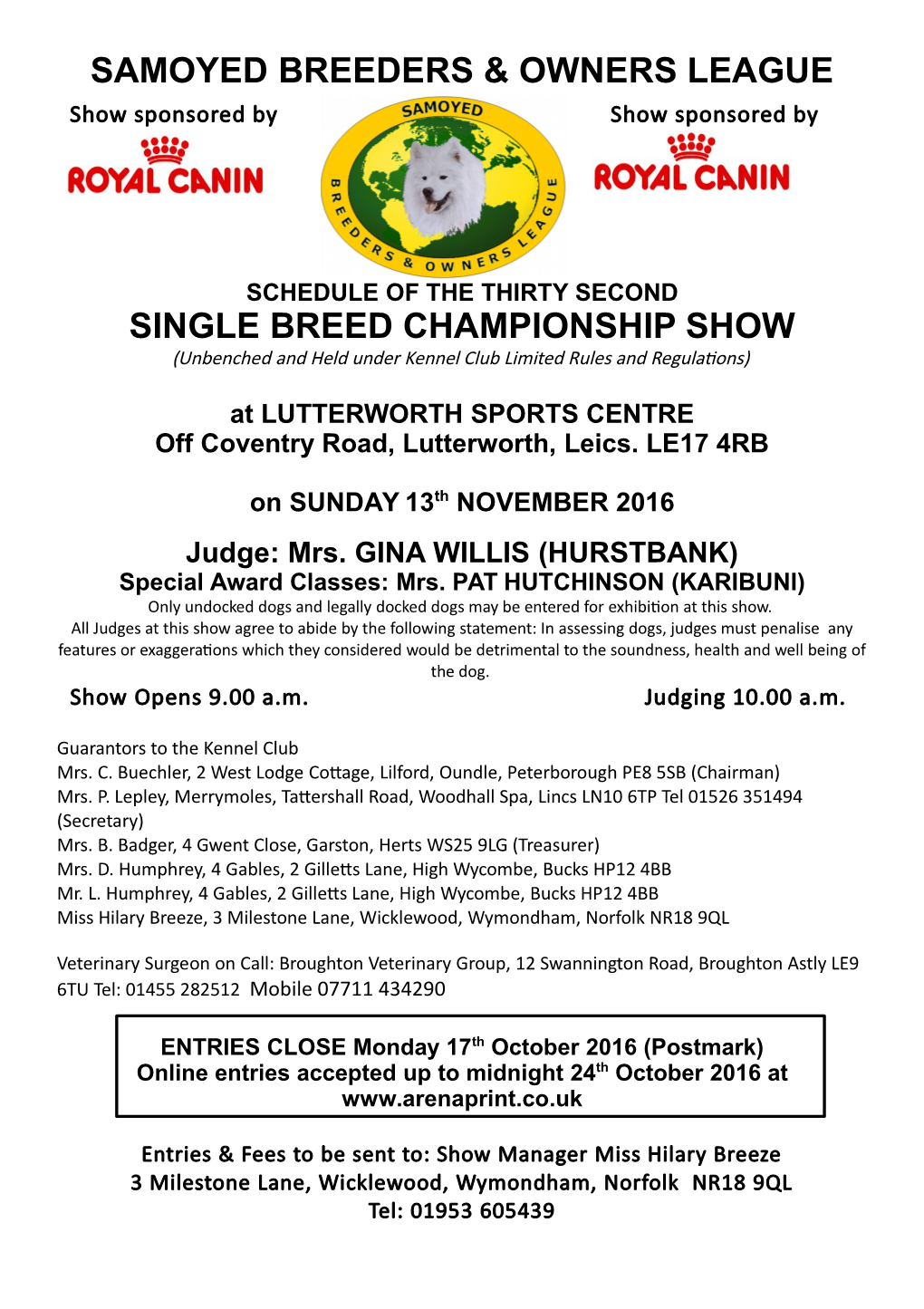 Samoyed Breeders & Owners League Single Breed Championship Show