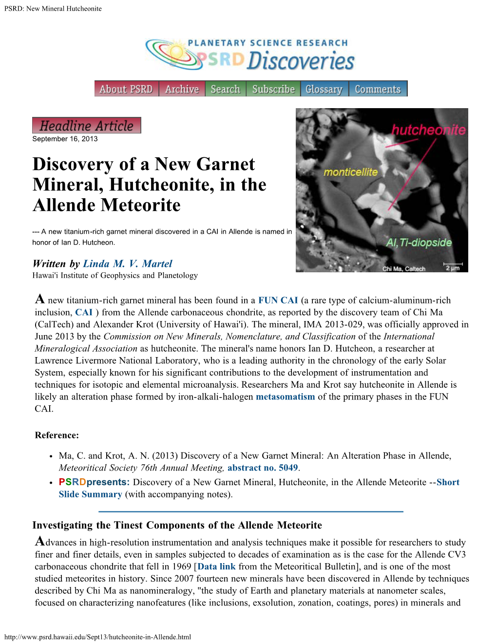 PSRD: New Mineral Hutcheonite