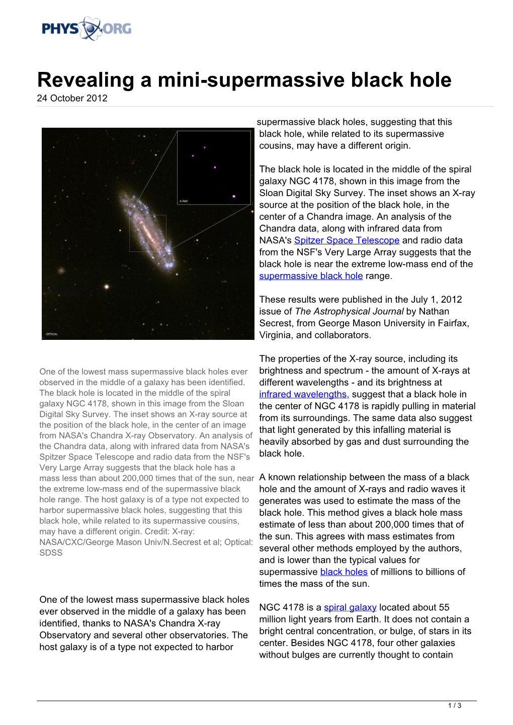 Revealing a Mini-Supermassive Black Hole 24 October 2012