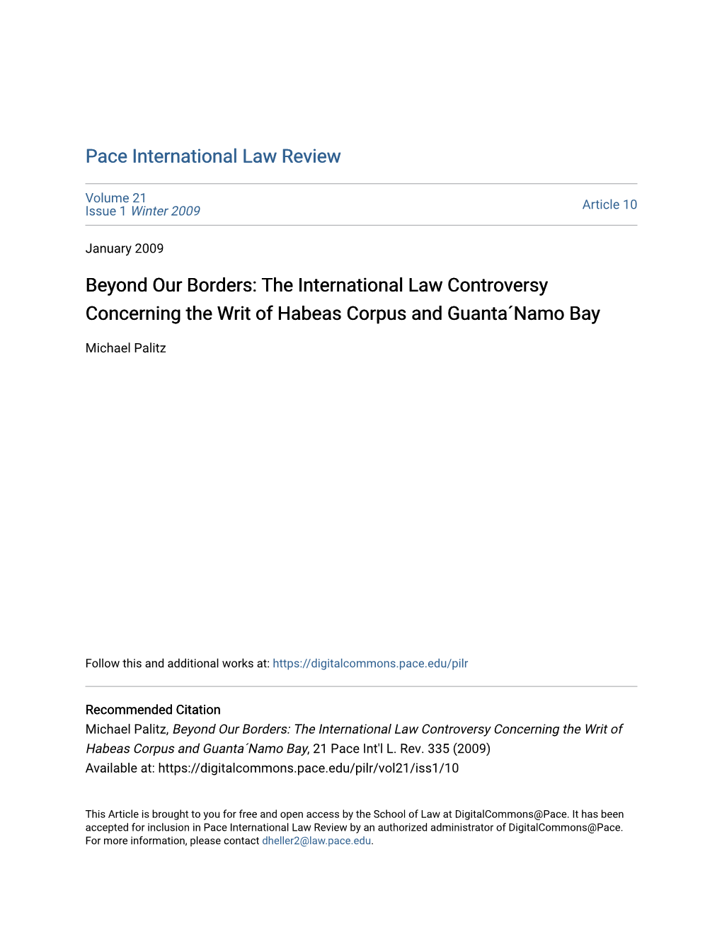 The International Law Controversy Concerning the Writ of Habeas Corpus and Guantaâ´Namo