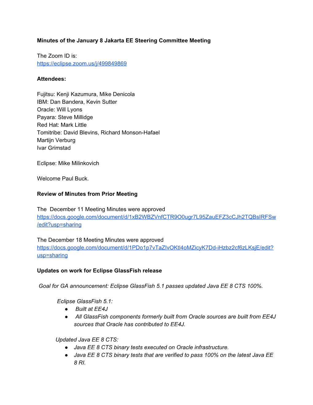 Minutes of the January 8 Jakarta EE Steering Committee Meeting The