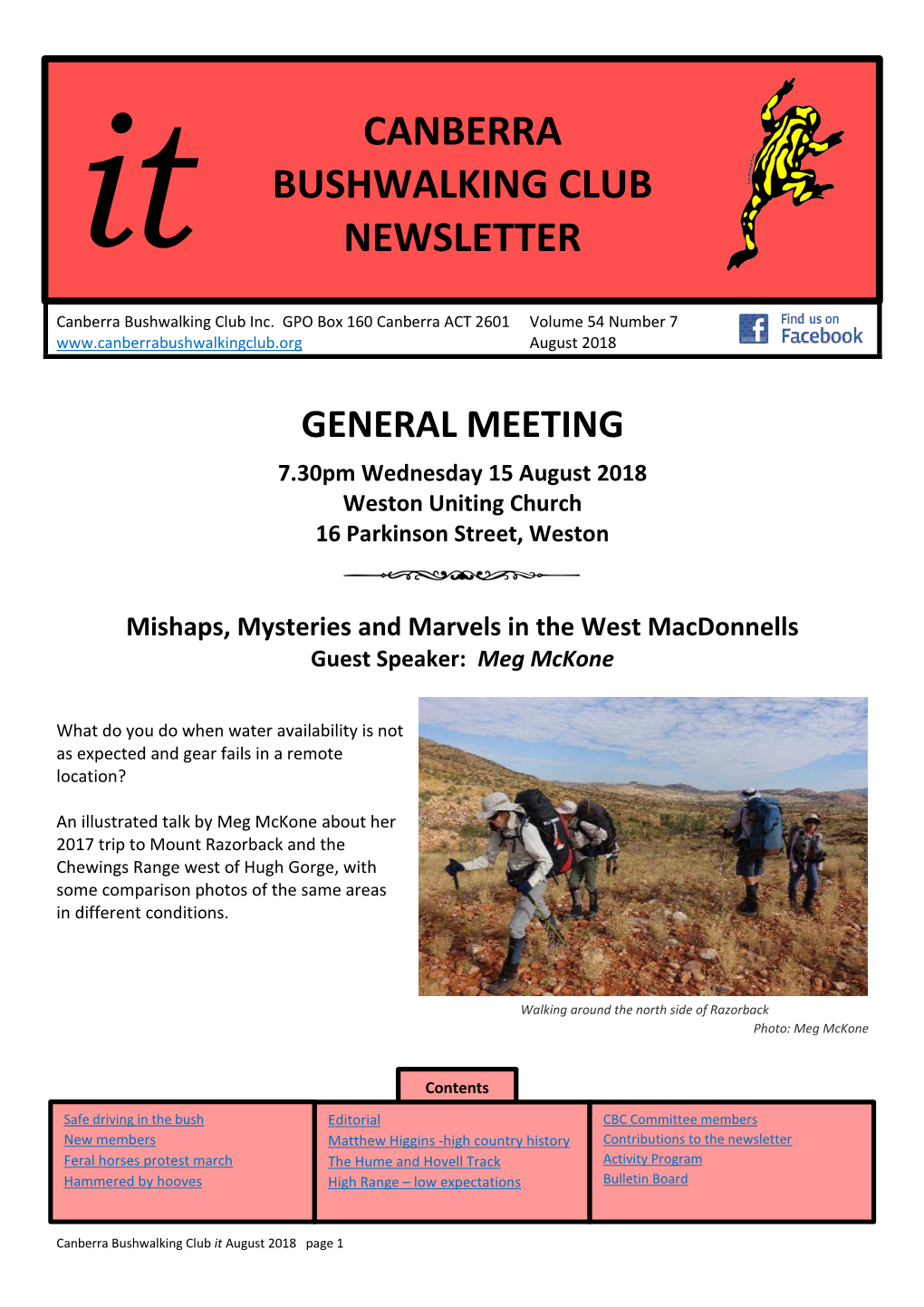 It CANBERRA BUSHWALKING CLUB NEWSLETTER