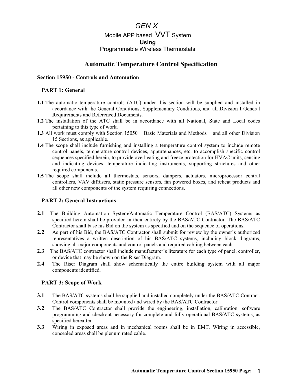 Automatic Temperature Control Specification