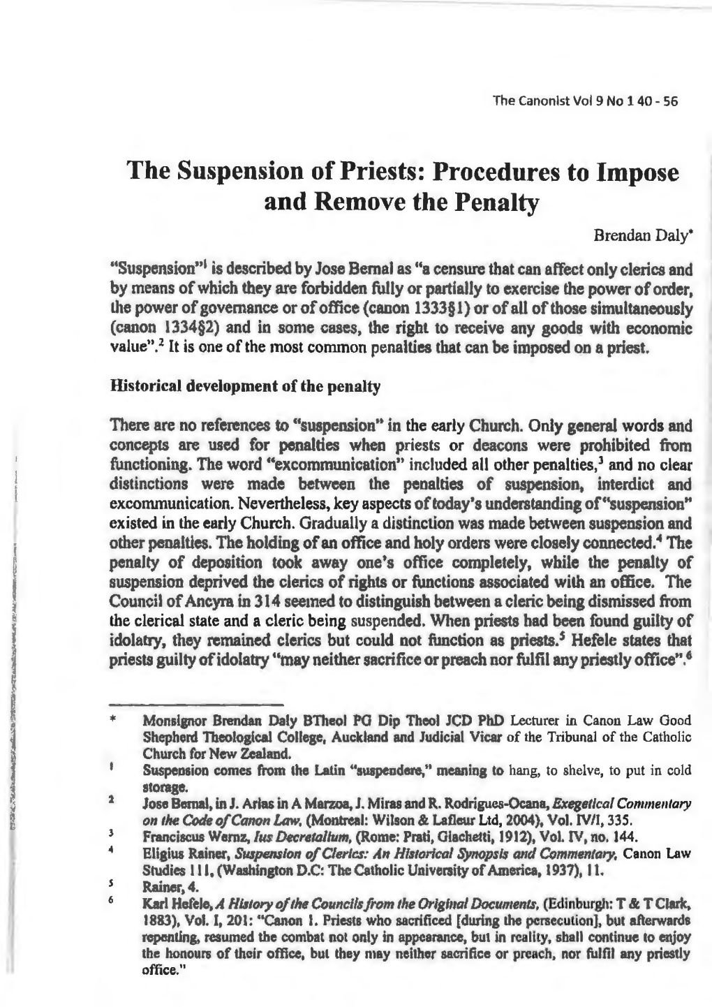 The Suspension of Priests: Procedures to Impose and Remove the Penalty