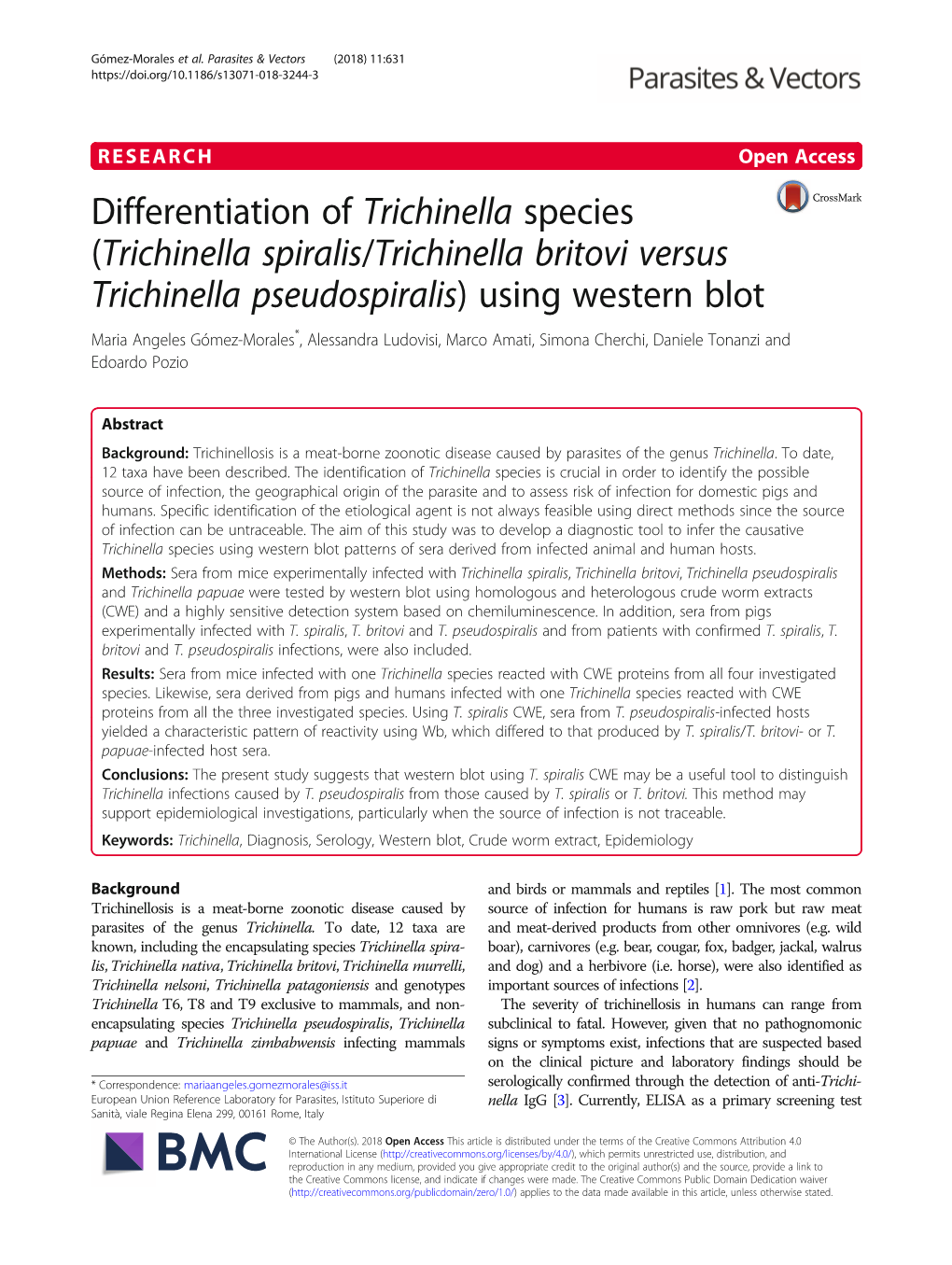 Differentiation of Trichinella Species