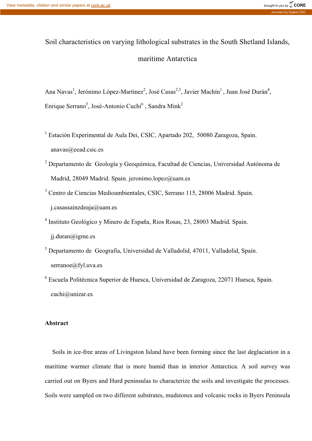 Soil Characteristics on Varying Lithological Substrates in the South Shetland Islands