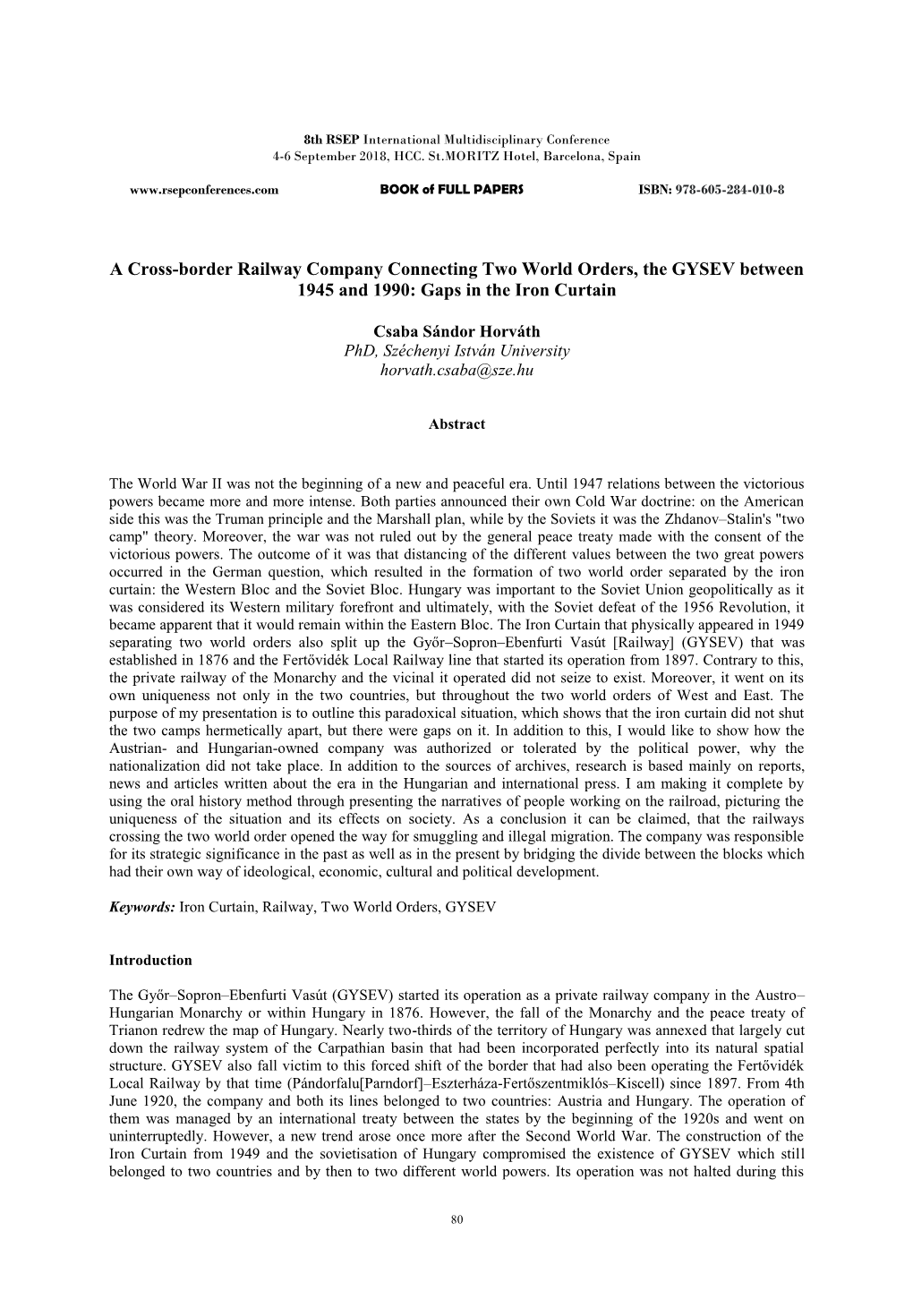 A Cross-Border Railway Company Connecting Two World Orders, the GYSEV Between 1945 and 1990: Gaps in the Iron Curtain