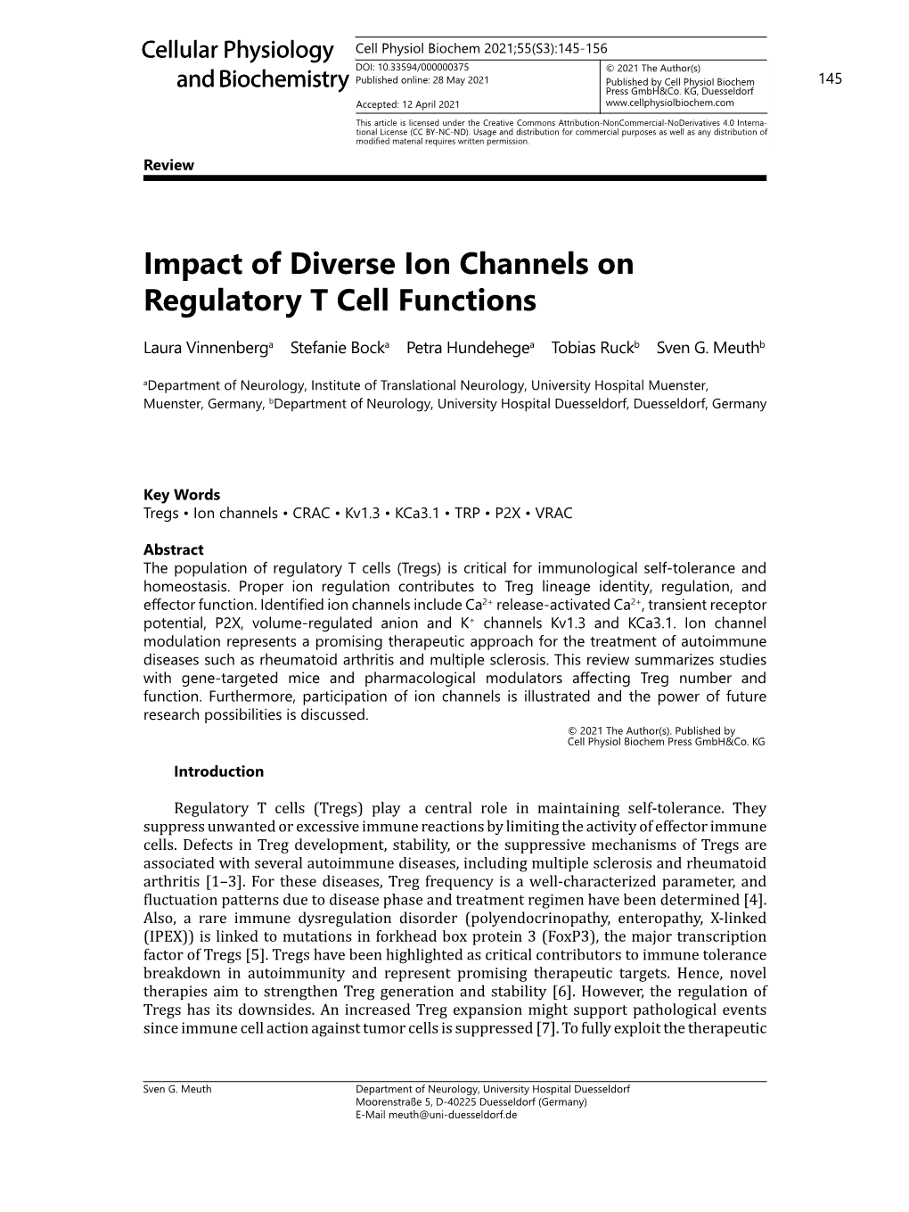 Impact of Diverse Ion Channels on Regulatory T Cell Functions