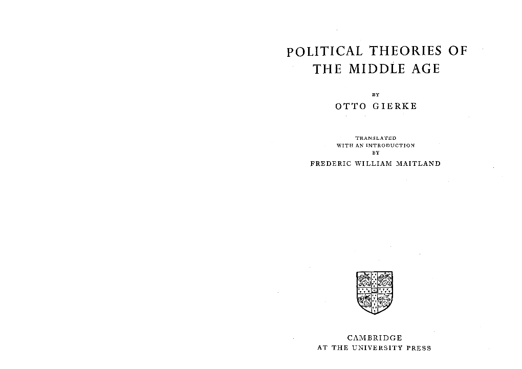 Political Theories of the Middle Age