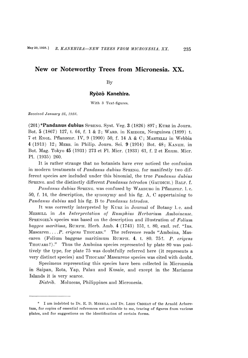 New Or Noteworthy Trees from Micronesia. XX. (201) Pandanus Dubius SPRENG. Syst. Veg. 3(1826)