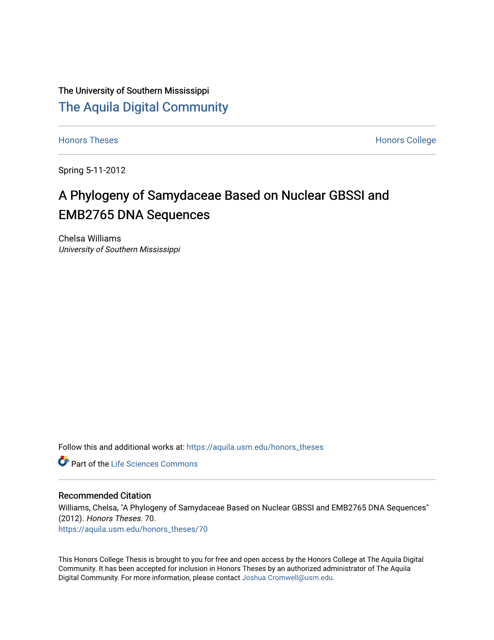 A Phylogeny of Samydaceae Based on Nuclear GBSSI and EMB2765 DNA Sequences