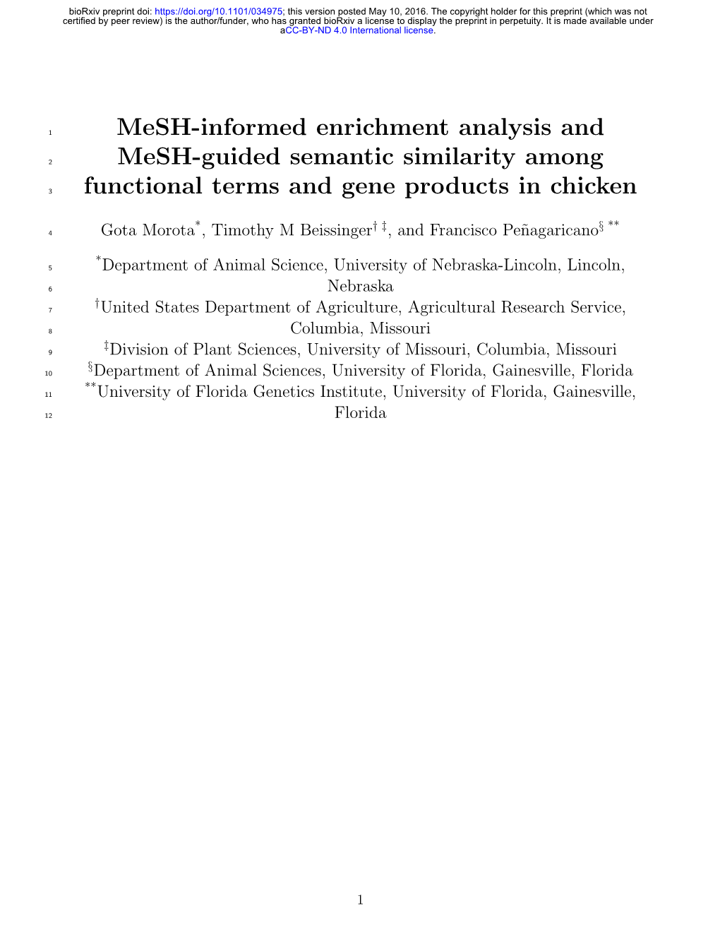 Mesh-Informed Enrichment Analysis and Mesh-Guided Semantic Similarity Among Functional Terms and Gene Products in Chicken