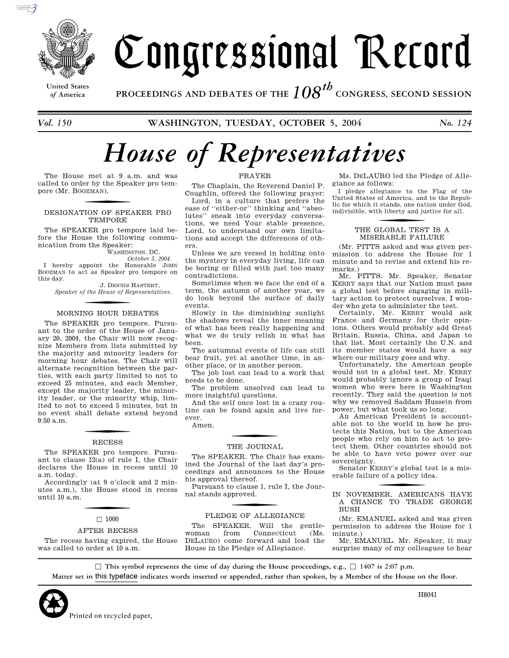 Congressional Record United States Th of America PROCEEDINGS and DEBATES of the 108 CONGRESS, SECOND SESSION