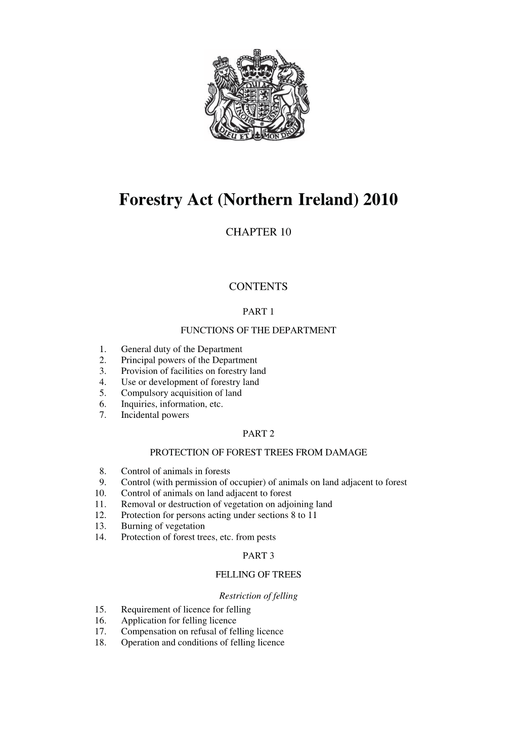 Forestry Act (Northern-Ireland) 2010 (Chapter 10)