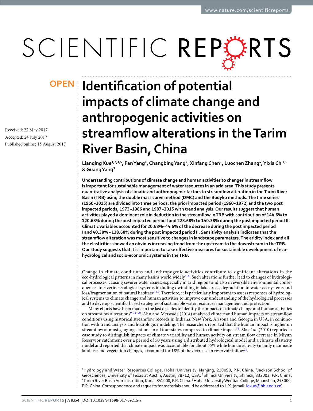 Identification of Potential Impacts of Climate Change and Anthropogenic