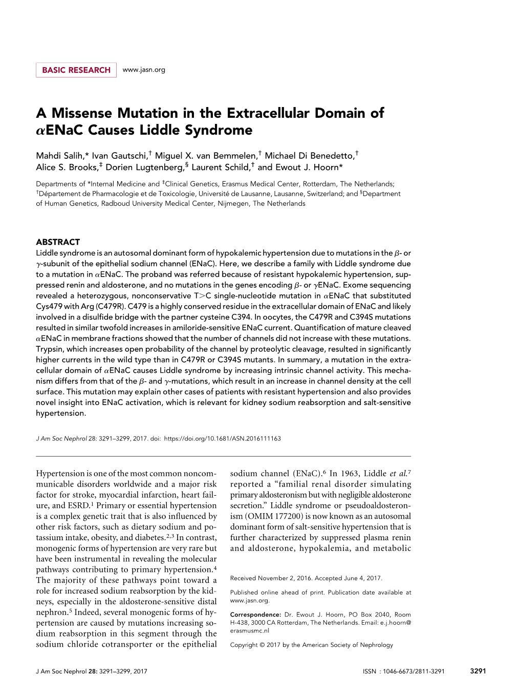 A Missense Mutation in the Extracellular Domain of Αenac