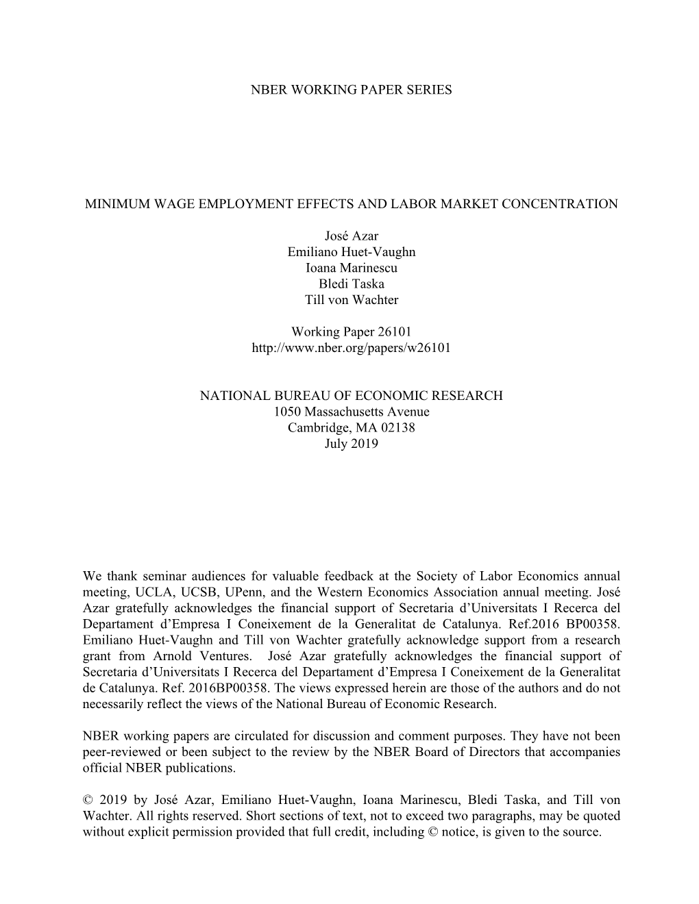 Minimum Wage Employment Effects and Labor Market Concentration