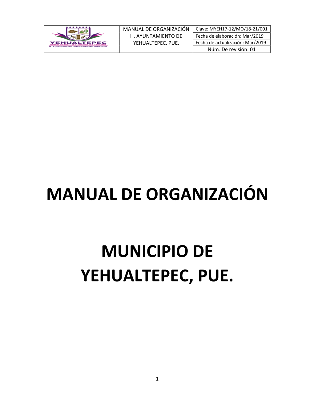 Manual De Organización Municipio De Yehualtepec, Pue