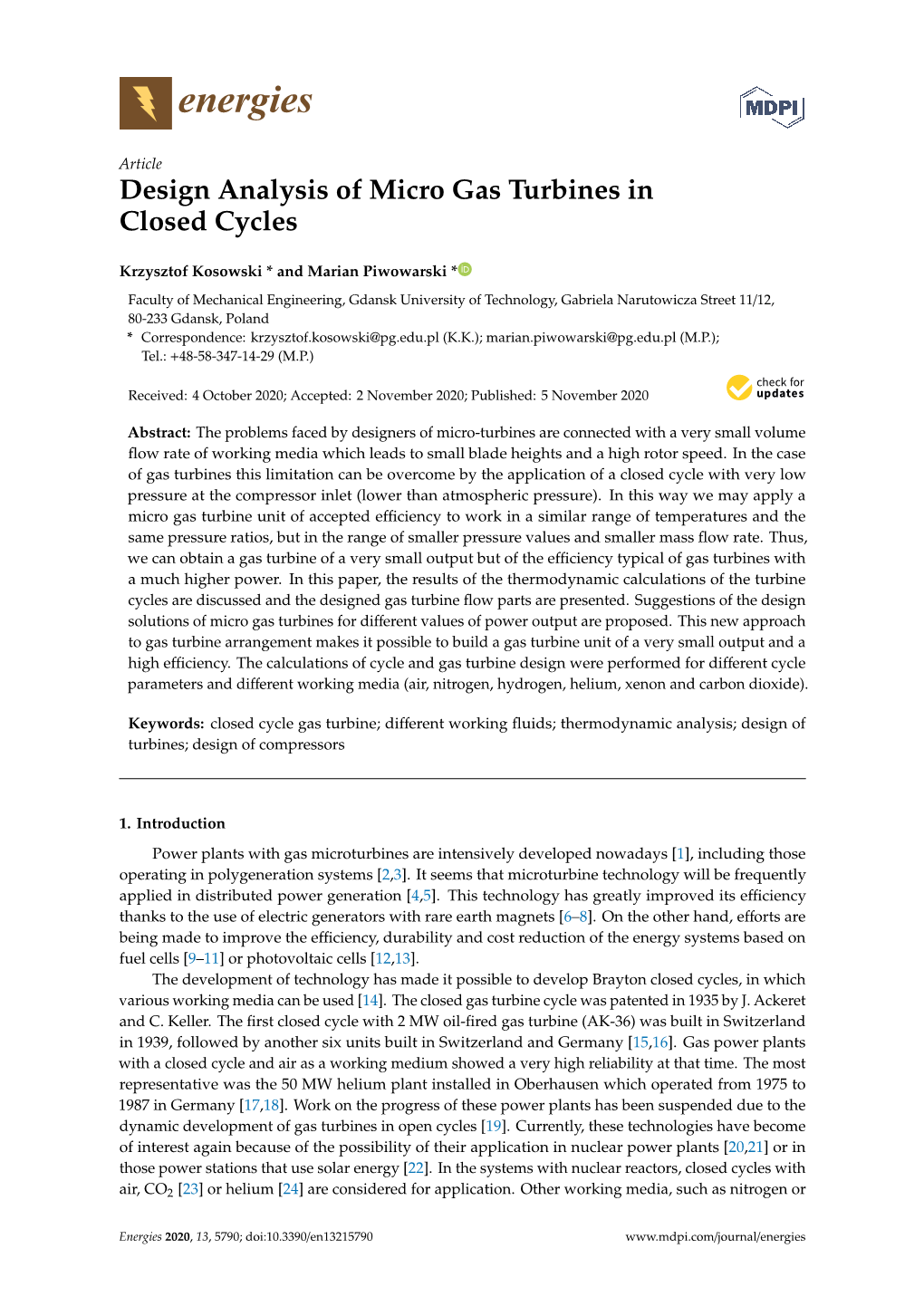 Design Analysis of Micro Gas Turbines in Closed Cycles