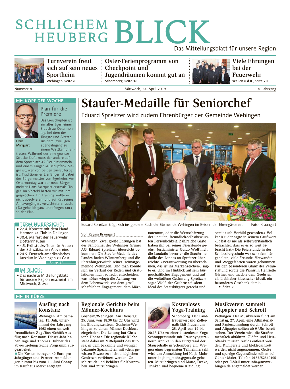 SCHLICHEM HEUBERG BLICK Das Mitteilungsblatt Für Unsere Region