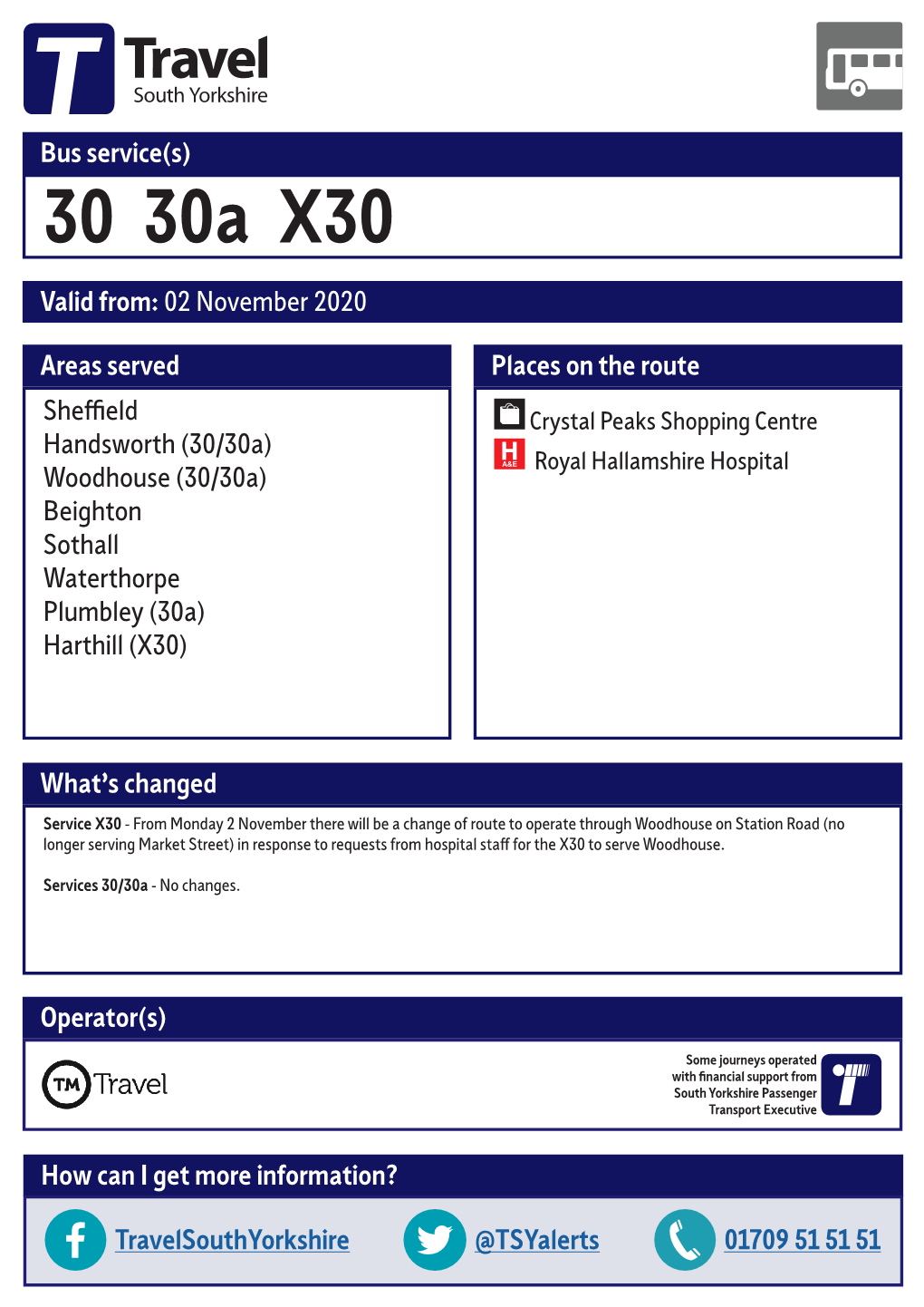 30-30A-X30 Sheffield Valid from 02 November 2020